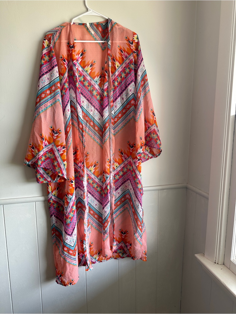 Love 4 Truth Kimono Peach Pink Southwestern Chevron Duster XL
